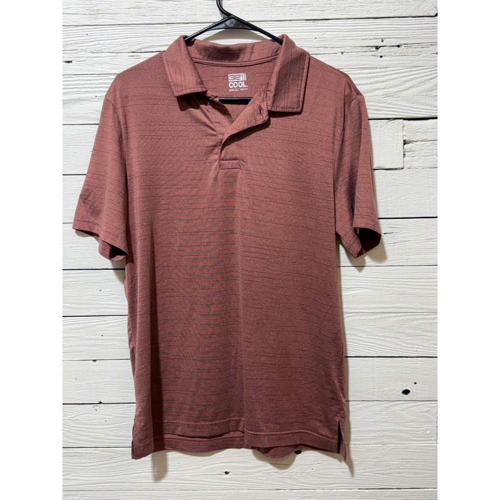 32 Degrees Cool Mens Polo Shirt Medium Rust Red Heathered Stripe Short Sleeve